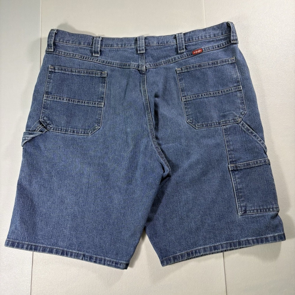 Wrangler Carpenter Denim Shorts Mens Size 40 Blue Utility Workwear Relaxed Fit